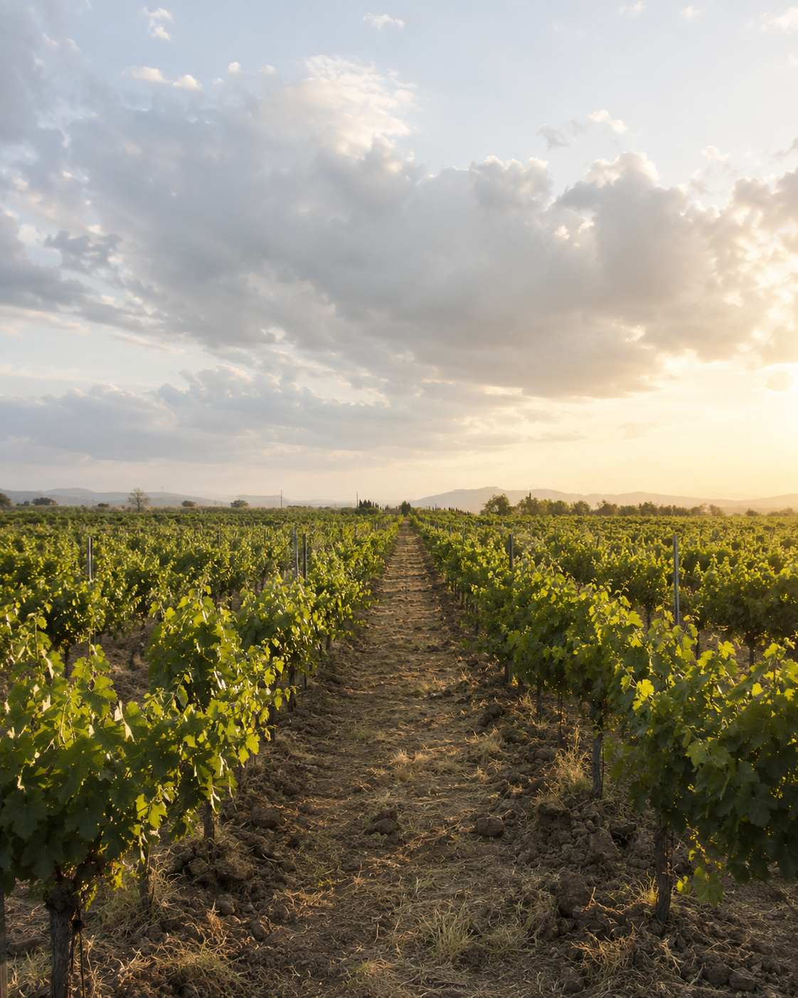 Vigneti di Tenuta Donna Irma a Suvereto al tramonto
