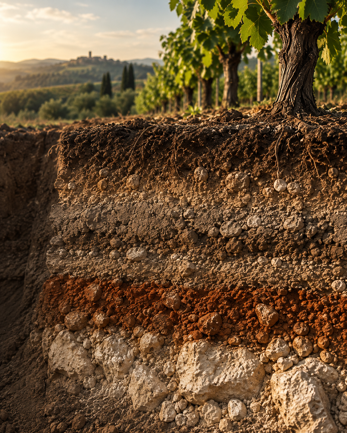 Stratificazione minerale del suolo dei vigneti di Suvereto